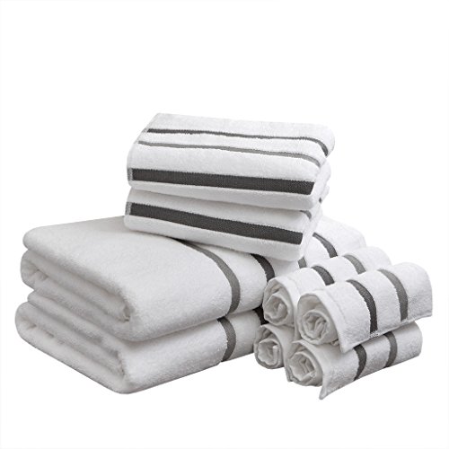 Comfort Spaces Cotton 8 Piece Bath Towel Set Striped Ultra Soft Hotel Quality Quick Dry Absorbent Bathroom Shower Hand Face Washcloths, 28x54, Charcoal von Comfort Spaces