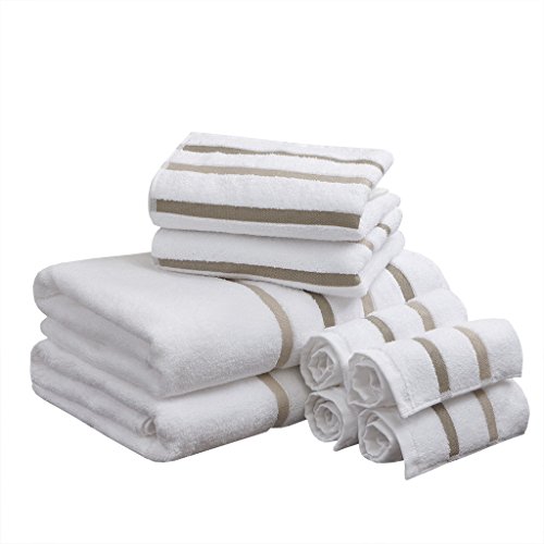 Comfort Spaces Cotton 8 Piece Bath Towel Set Striped Ultra Soft Hotel Quality Quick Dry Absorbent Bathroom Shower Hand Face Washcloths, 28x54, Taupe von Comfort Spaces