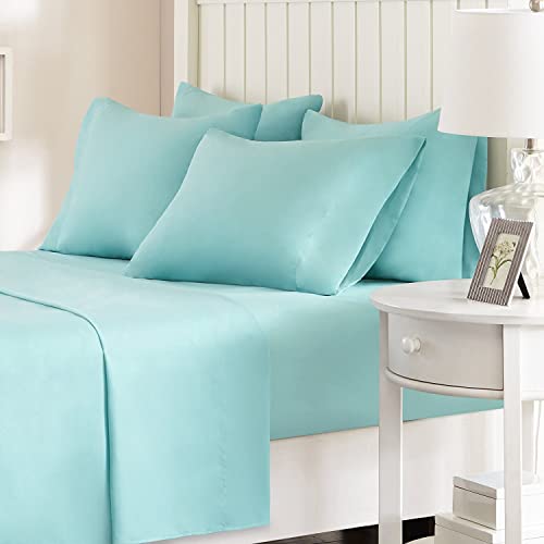 Comfort Spaces Microfiber Set 14" Deep Pocket, Wrinkle Resistant All Around Elastic-Year-Round Cozy Bedding Sheet, Matching Pillow Cases, King, Aqua von Comfort Spaces
