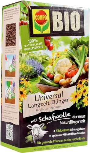 COMPO BIO Universal Langzeit-Dünger mit Schafwolle für alle Gartenpflanzen, Pflanzendünger, 5 Monate Langzeitwirkung, 2 kg von Compo