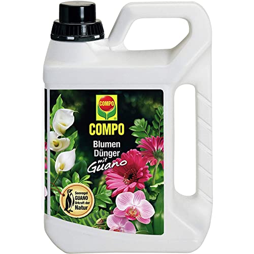 COMPO Blumendünger mit Guano für alle Zimmerpflanzen, Balkonpflanzen und Terrassenpflanzen, Spezial-Flüssigdünger, 2,5 Liter von Compo