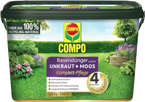 COMPO Rasendünger gegen Moos und Unkraut - 3 Monate Langzeitwirkung - 6 kg / 200m² von Compo