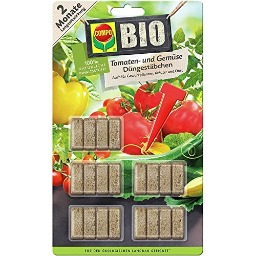 COMPO BIO Tomaten- und Gemüse Düngestäbchen und 2 Monate Langzeitwirkung, Ideal als Tomatendünger, 20 Stück von Compo