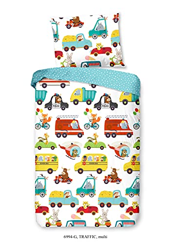 Kids Good Morning Bettbezug, 135 x 200 cm, 100 % Baumwolle, Bedruckt, Autos von Comptoir du Linge