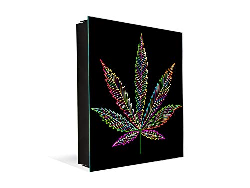 Concept Crystal Dekorativer Key Organizer mit magnetischer, trocken abwischbarer Tafel K04 Cannabis Blatt von Concept Crystal