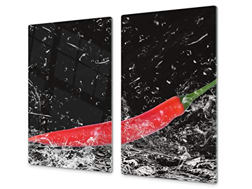 Küchenbrett aus Hartglas und Induktionskochplattenabdeckung – Schneideplatten SINGLE mit 60 x 52 cm und DOUBLE - zwei Bretter mit 30 x 52 cm D07 Fruits and vegetables: Pepper 30 von Concept Crystal