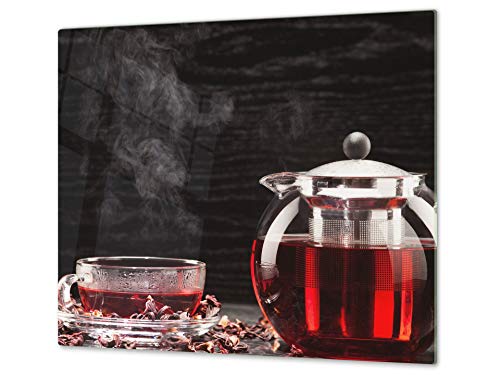 Mehrfunktional Hartglas Gehärtetes - Abdeckplatte für Induktionskochfeld - Schneideplatten SINGLE mit 60 x 52 cm und DOUBLE - zwei Bretter mit 30 x 52 cm D04 Drinks Series: Tea 2 von Concept Crystal