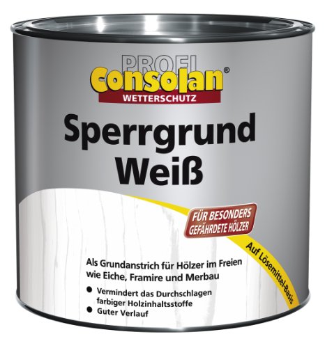 Consolan Profi Sperrgrund Holzgrundierung Wetterschutz außen 2,5 Liter, Weiss, 2.5 l (1er Pack) von Consolan