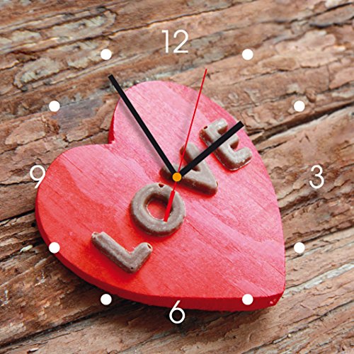 Contento Wanduhr Herz Love, Uhr aus MDF Bedruckt, 28x28x2,1cm von Contento