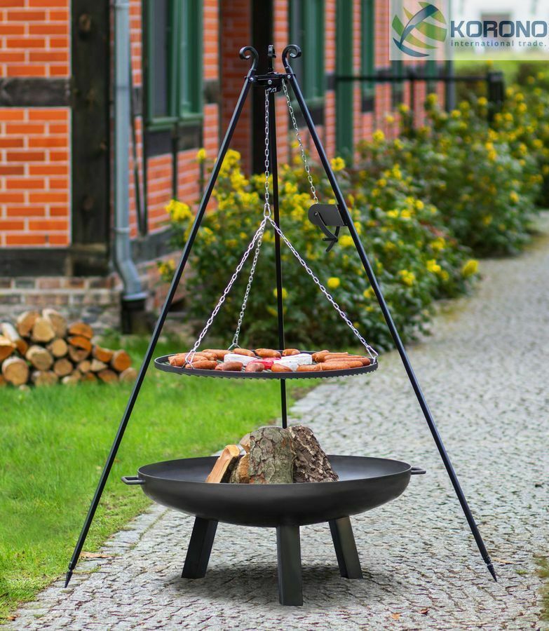 Dreibein Schwenkgrill mit Kurbel Rost 50 und Feuerschale Ø 60 im Set - Stahl von CookKing