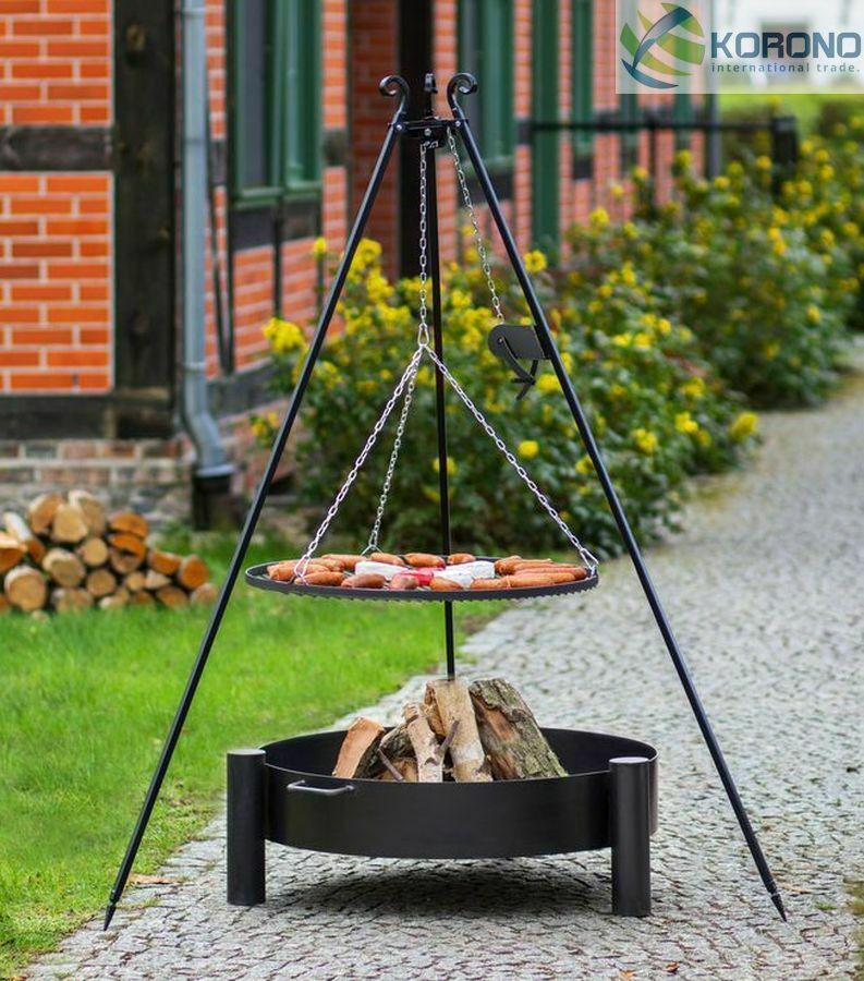 Dreibein Schwenkgrill mit Kurbel Rost 50 und Feuerschale Ø 60 im Set - Stahl von CookKing