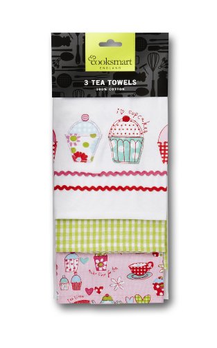 Cooksmart 8650 Cupcake Design 3 Pack Tea Towel von Cooksmart