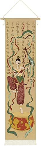 CoolChange Hochwertiges Buddhistisches Rollbild aus Stoff | Kakemono 130x33cm | Inkl. Haken | Motiv: Fliegende Apsara von CoolChange