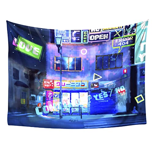 CoolChange Neo Gaming City Wandteppich | 200 x 145 cm | Wandbehang mit Gaming Motiv | Neon City Tapisserie | Inkl. Befestigungsmaterial | Blau von CoolChange