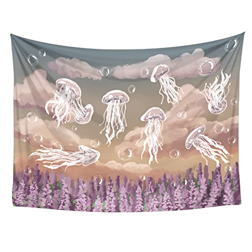 CoolChange Pastell Wandteppich Abendhimmel | 200 x 145 cm | Wandbehang mit Quallen | Natur Tapisserie | Inkl. Befestigungsmaterial | Violett von CoolChange