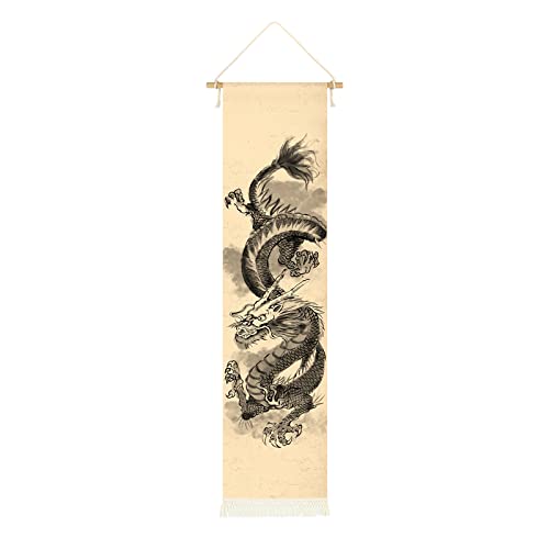 CoolChange Traditionell Asiatisches Drachen Rollbild | Asian Dragon | Wandbild Chinesische Malerei | 135x33cm von CoolChange