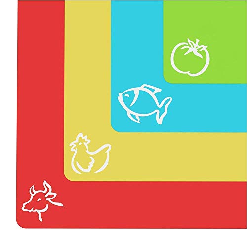 Cooler Kitchen Schneidebrett, Extra Dicke Flexible Kunststoff Schneidebretter Mit Lebensmittel Symbolen and EZ-Grip Ruckseite Mit Waffelstruktur(4er Set) von Cooler Kitchen
