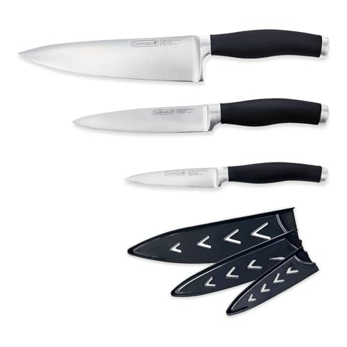 Coolinato Profi Küchen Messer Set 3tlg - extrem scharf, Japanischer Klingenstahl, Soft Grip Griff, Klingenschutz von Coolinato