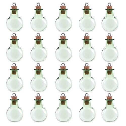 Coolty 20 Stück Mini Glasflaschen Wünschen, Mini Leere Glas Korken Flaschen für Geburtstagsgeschenk, Festival Geschenk, DIY Kunst Handwerk, 1.9 x 2.5cm (Grün) von Coolty