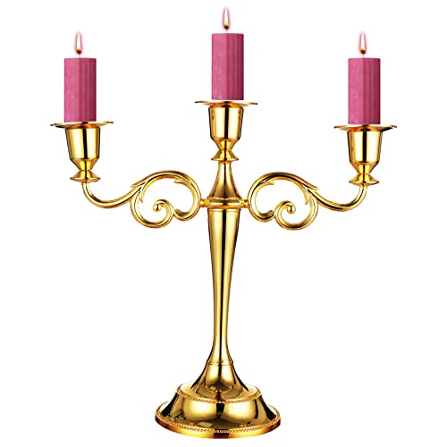 Coolty 3-Armiger Kerzenhalter, Vintage-Kerzenständer, Kerzenhalter für Abendessen, Hochzeit, Party, Heimdekoration, Weihnachtsschmuck (Gold) von Coolty