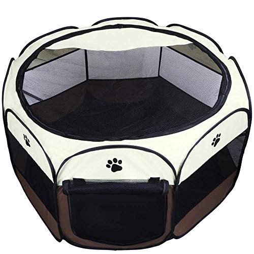 Coolty Faltbar Haustier Zelt, Tragbarer Welpenlaufstall Tierlaufstall für Hunde Katzen Kleintiere, 91 * 91 * 58cm (Braun) von Coolty