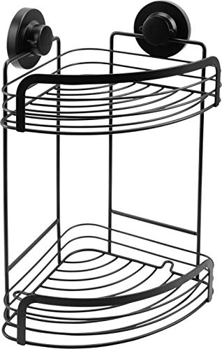 Cornat Eckkorb 3 in 1 - Zwei extra höhe Körbe - Zur Eckmontage - 3 verschiedene Befestigungsoptionen mit Saugnapf, Klebepad & Bohren - Schwarz / Duschregal / Duschablage / T3402711 von Cornat