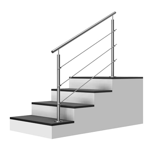Edelstahl Treppengeländer Aufmontage, 1,2m lang, 0,9m hoch, Außengeländer, je 2 Pfosten + 2 Querstreben + Handlauf mit Trägerplatten + Zubehör, Winkelverstellbar (L:1200mm H:900mm) von Cosch Edelstahl
