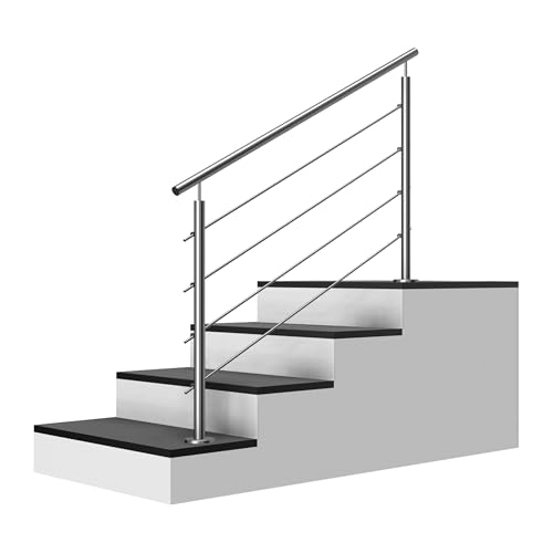 Edelstahl Treppengeländer Aufmontage, 1,6m lang, 0,9m hoch, Außengeländer, je 2 Pfosten + 4 Querstreben + Handlauf mit Trägerplatten + Zubehör, Winkelverstellbar (L:1600mm H:900mm) von Cosch Edelstahl