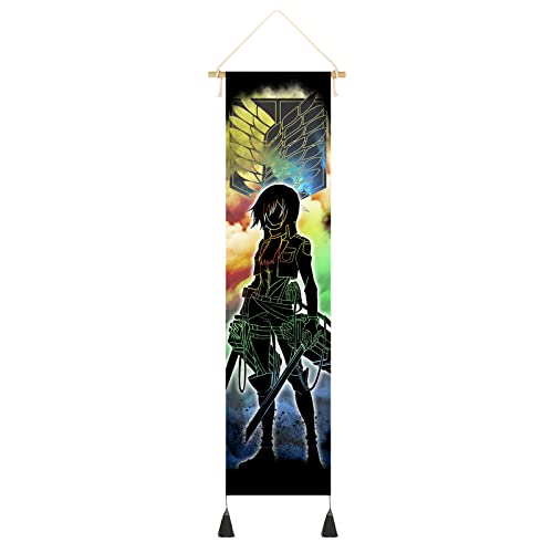 CosplayStudio Großes Attack on Titan Rollbild | Shingeki no Kyojin Kakemono | Wandposter 130x33cm | Mikasa Ackerman von CosplayStudio
