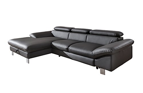 Mivano Ecksofa Driver in modernem Design / Ledersofa in L-Form mit Recamiere links / Inkl. verstellbare Kopfstützen / 266 x 73 x 169 / Kunstleder grau von Mivano