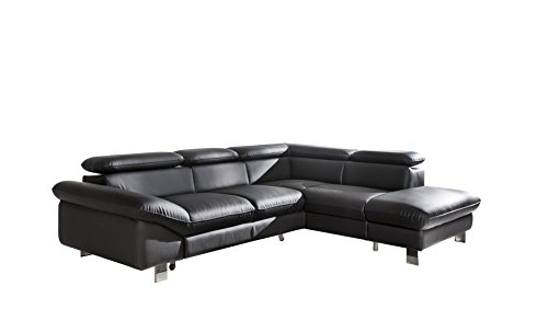 Mivano Ecksofa Driver mit Schlaffunktion und Stauraum / Ledersofa in L-Form mit Ottomane links / Inkl. verstellbare Kopfstützen / 266 x 73 x 214 / Kunstleder schwarz von Mivano