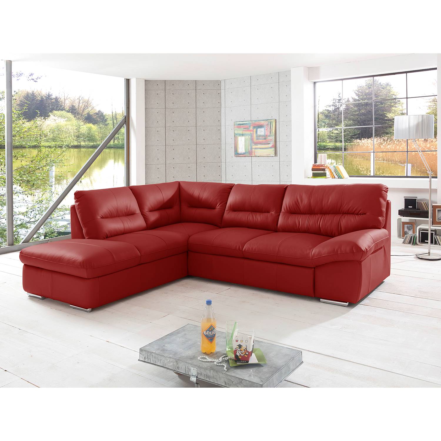 Cotta Ecksofa Doug Rot Echtleder 268x87x216 cm mit Schlaffunktion und Bettkasten von Cotta