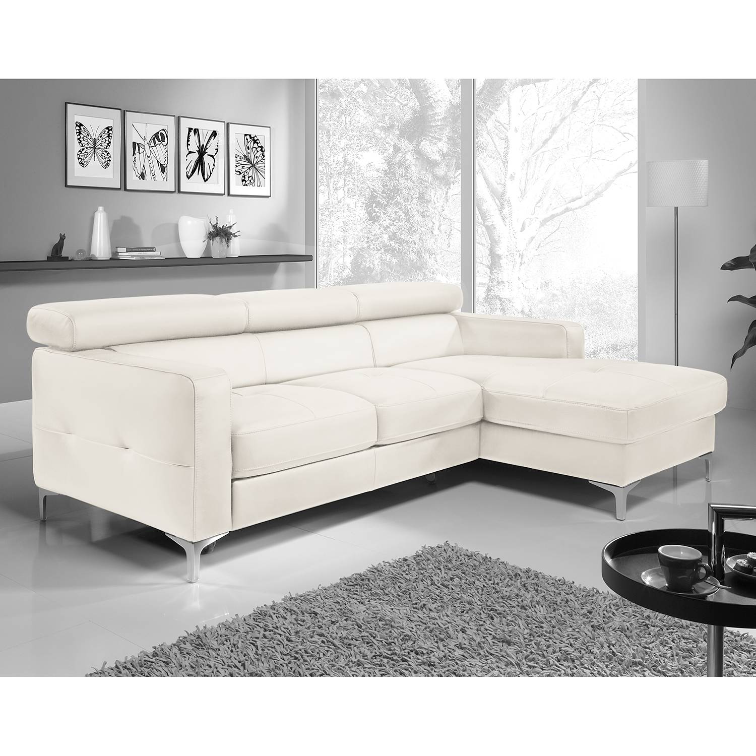 Cotta Ecksofa Eduardo 2-Sitzer Weiß Kunstleder 226x74x169 cm (BxHxT) mit Schlaffunktion/Bettkasten Modern von Cotta