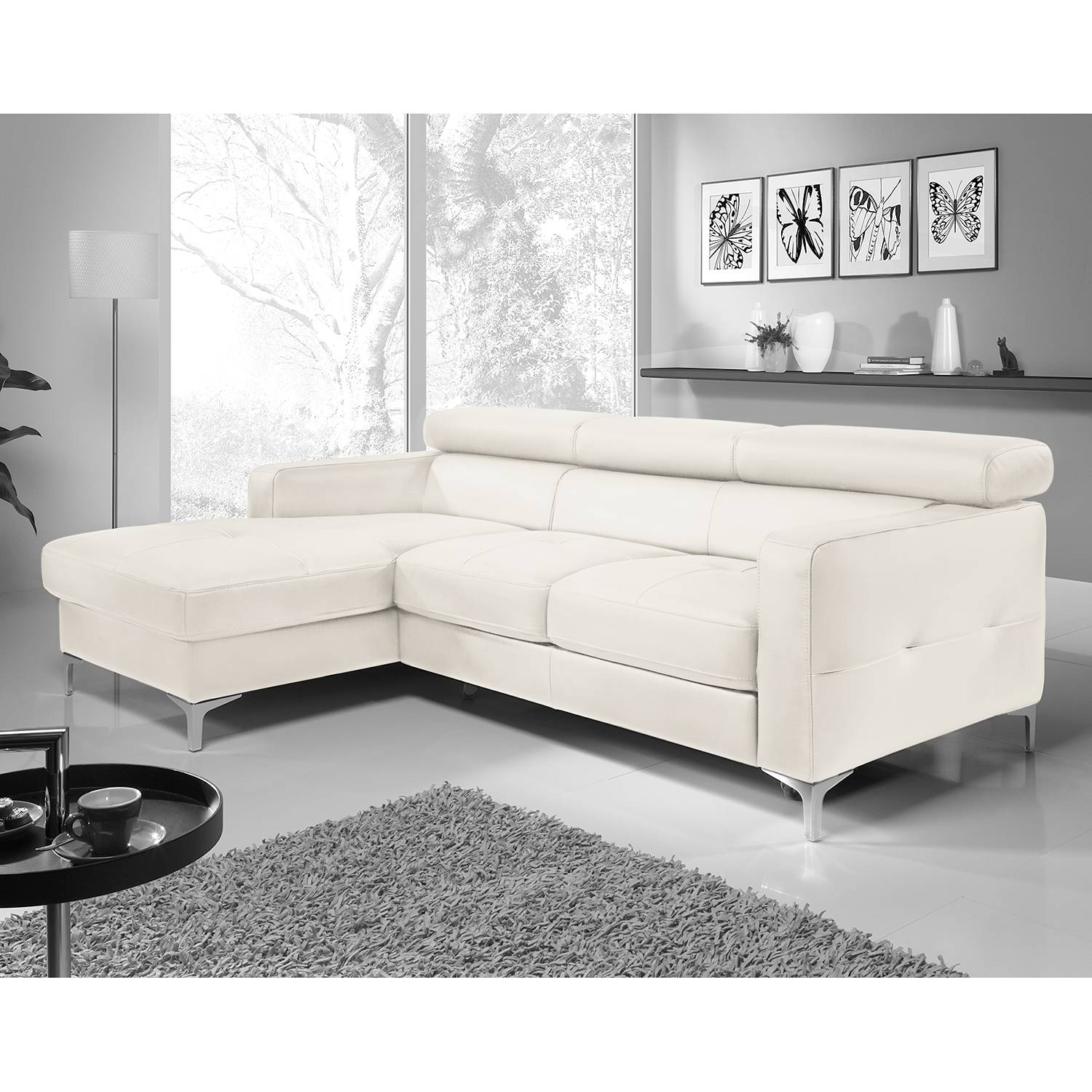 Cotta Ecksofa Eduardo 2-Sitzer Weiß Kunstleder 226x74x169 cm (BxHxT) mit Schlaffunktion/Bettkasten Modern von Cotta