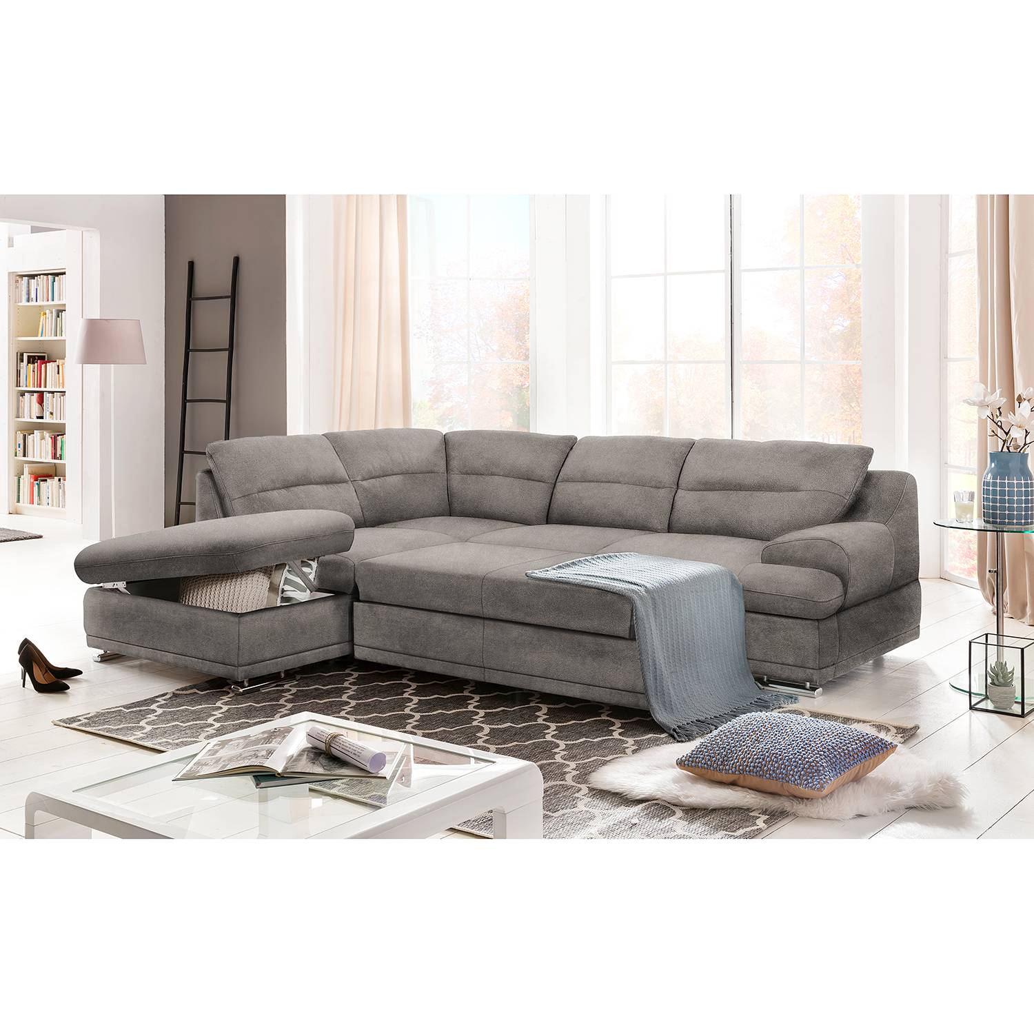 Cotta Ecksofa Rollin Cappuccino Microfaser 264x88x217 cm mit Schlaffunktion und Bettkasten von Cotta