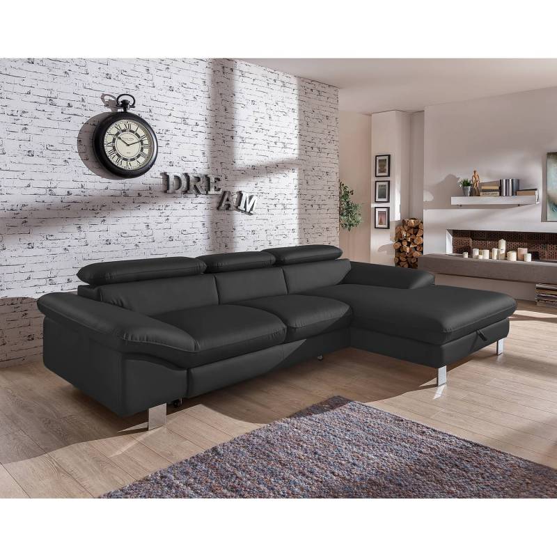 Cotta Ecksofa Waiho Schwarz Kunstleder 268x73x169 cm (BxHxT) mit Schlaffunktion/Bettkasten Modern von Cotta