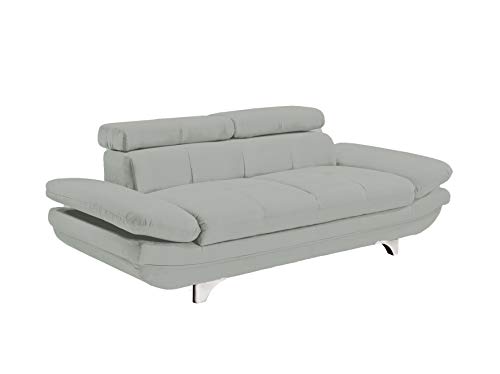Mivano Zweisitzer Leder-Sofa Enterprise / 2er-Couch mit Bezug aus echtem Leder, verstellbaren Kopfstützen und Armlehnen / 218 x 72 x 104 / Echtleder, hellgrau von Mivano