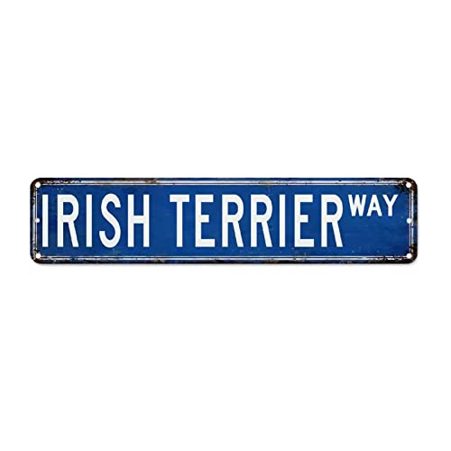 Irish Terrier Retro Metall Wandschild Irish Terrier Liebhaber Geschenk Straße Veranda Schild Metall Straßenschild Metall Blechschild Wanddekoration für Pub Restaurants Cafe Club Kaffee von CowkissSign