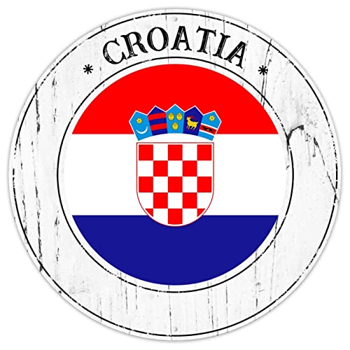 Kroatien Land Nationalflagge Metall Blechschild Wandschild Kroatien Retro Vintage Wandschild Land Souvenir Geschenk Qualität Metallschild Kroatien Runde Flagge Schild für Reiseliebhaber 22,9 x 22,9 cm von CowkissSign