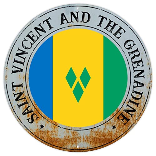 Saint Vincent And The Grenadine Flagge Metall Blechschild Wandschild Saint Vincent And The Grenadine Country Souvenir Geschenk Retro Vintage Schild Nationalflagge rund Willkommen Qualität von CowkissSign