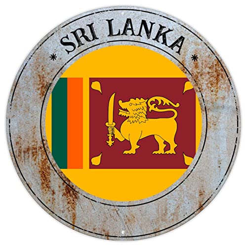 Sri Lanka Metallschild Blechschild Sri Lanka Nationalflagge Retro Aluminium Metallschilder Land Souvenir Rundes Schild Qualität Metallschild für Veranda Waschküche 22,9 x 22,9 cm Einweihungsgeschenk von CowkissSign