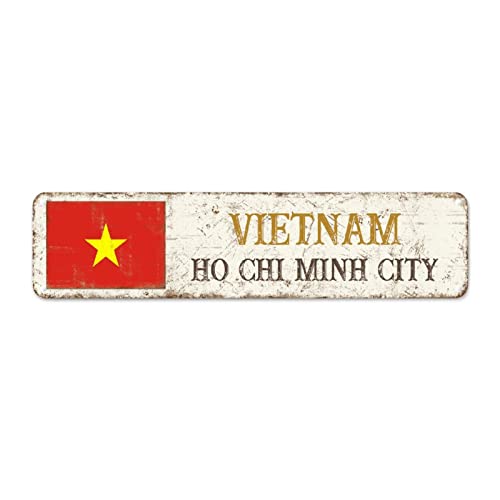 Vietnam Flagge Wandkunst Dekor Metallschild Hauptstadt Ho Chi Minh Stadt Französisch Vintage Retro Metallschilder Land Souvenir Nationalflagge Stadt Souvenir Metallschild Qualität Metallschild 30,5 x von CowkissSign