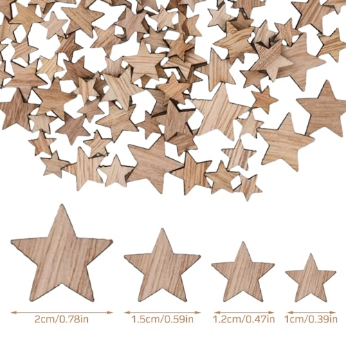 Cozlly 100 Stück Streudeko Holz Sterne, Holzsterne Blank Holz Stern Scheiben, Mini Holz Sterne, Holzsterne Deko Holz für Kranz Ideal als Weihnachts-Deko, Tischdeko,Gemischt 4 Größen von Cozlly