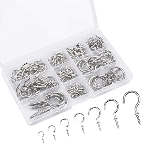 Cozlly 120 Stück Schraubhaken Edelstahl Hakenschrauben, Haken zum Schrauben Metall, Vernickelt Eindrehhaken, Cup Haken, Deckenhaken für Holzgewinde, 7 Größen (Silber) von Cozlly