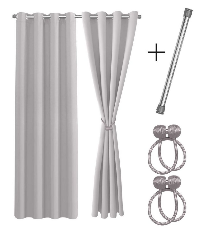 Verdunkelungsvorhang Set mit 2x Vorhang + 2x Magnethalter + wahlweise mit Stange, Cozyor, Ösen (2 St), verdunkelnd, Mikrofaser Polyester von Cozyor