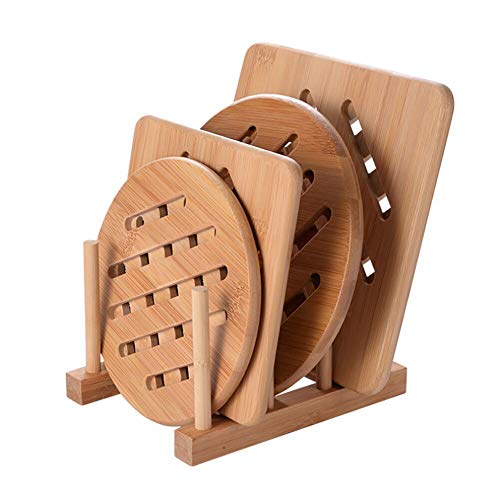 Topfuntersetzer Untersetzer aus Bambus-Holz 4er Topf Untersetzer Hitzebeständig Pfannenuntersetzer-Set mit Abtropfgestell für Küche Schüssel Töpfe und Pfannen (15cm+18cm) von Cozywind
