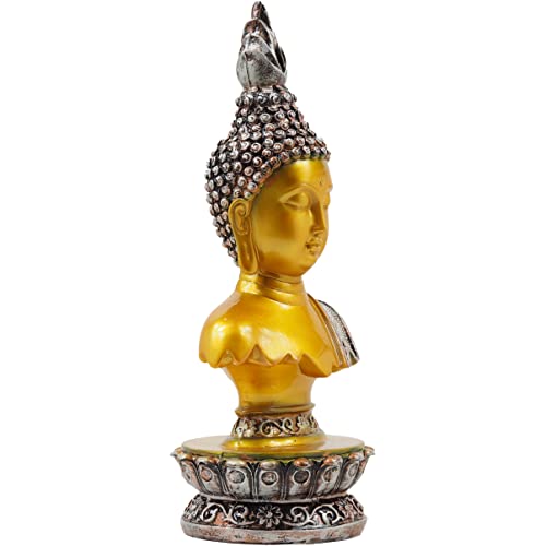 Craft&Style Buddha Büste auf Sockel aus hochwertigem und massivem Kunstharz Gold Silber 34cm von Craft&Style