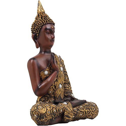 Craft&Style Buddha Statue im Lotussitz aus hochwertigem und massivem Kunstharz braun Gold 37cm von Craft&Style