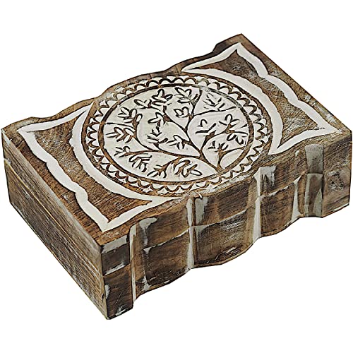 Craft&Style Deko Schatulle Kästchen Box Schachtel Kiste Dose aus Holz mit Deckel | Lebensbaum weiß | L x B x H: 15 x 23 x 8 cm von Craft&Style