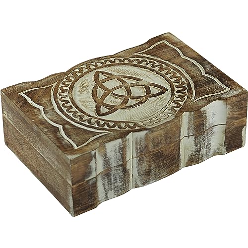 Craft&Style Deko Schatulle Kästchen Box Schachtel Kiste Dose aus Holz mit Deckel | keltischer Knoten weiß | L x B x H: 15 x 23 x 8 cm von Craft&Style